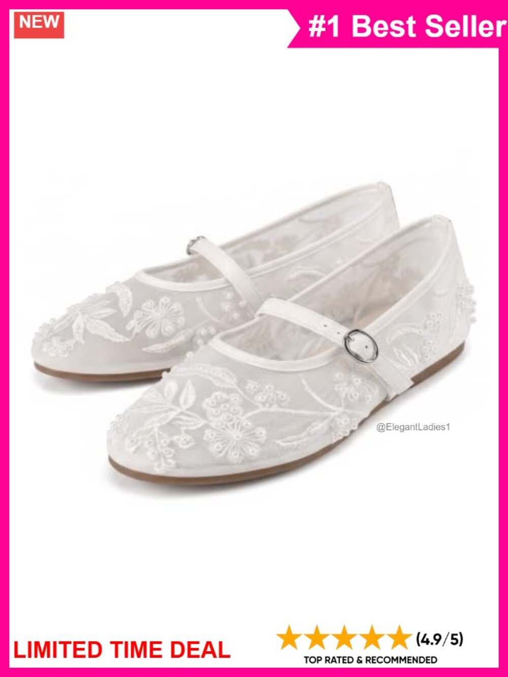 Mary Jane Ballet Flats Lace Embroidered Mesh Slip On Round Toe Dress Shoes